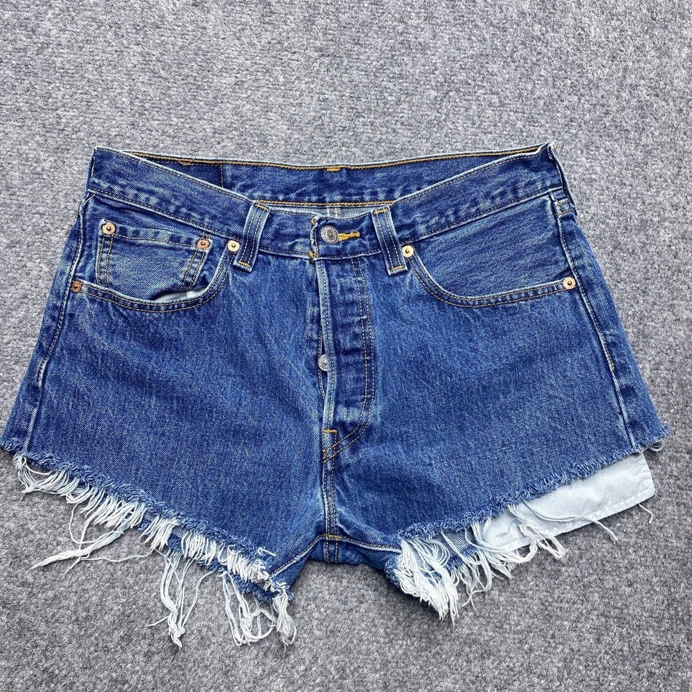 Levis 501 Cut Off Shorts Women 32 Blue Jorts Distressed Daisy Duke Booty Biker